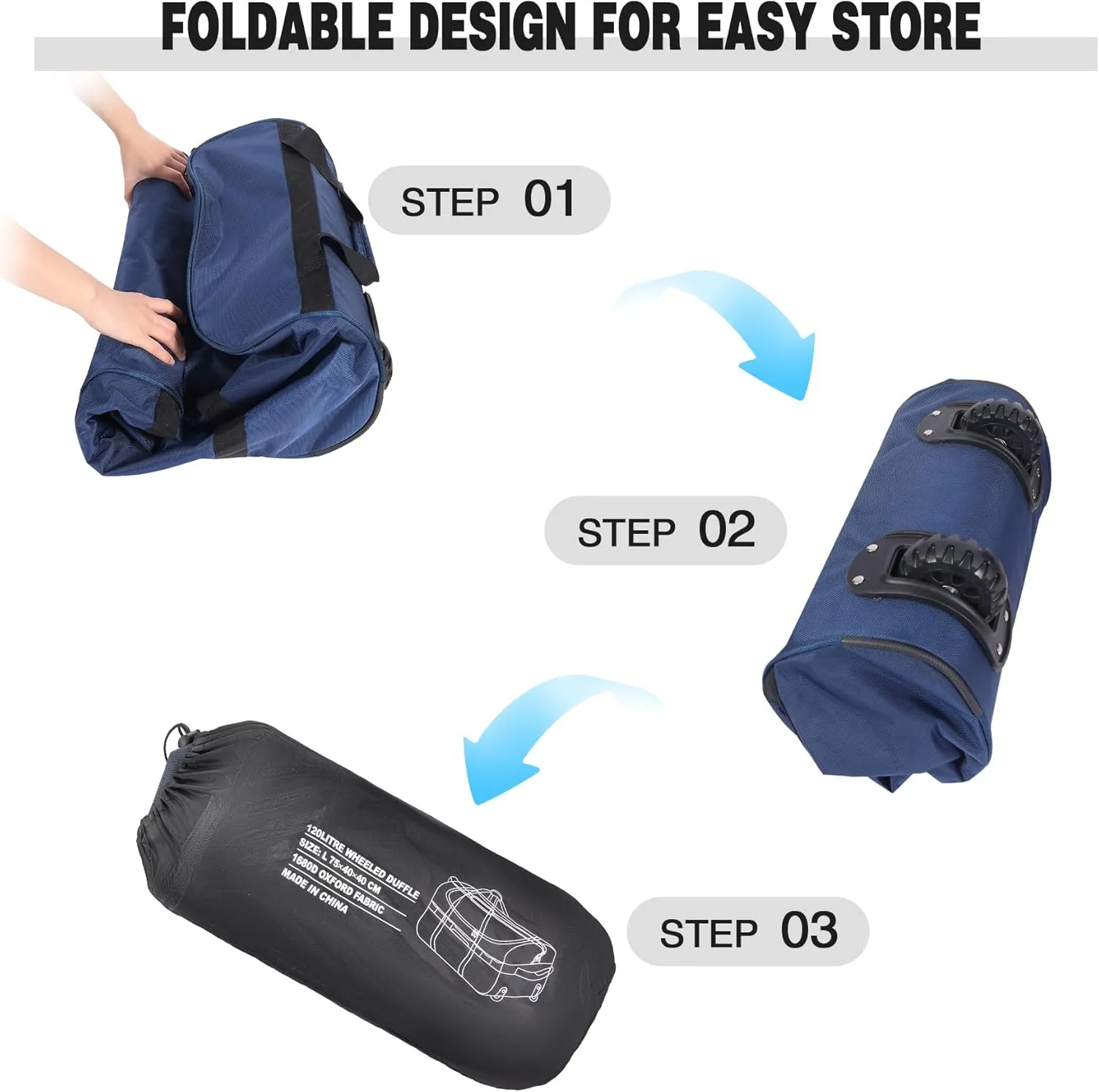 120L Foldable Duffle Bag with Wheels, Protable Rolling Travel Bag with Multiple Compartments for Travel,Sports,Camping
