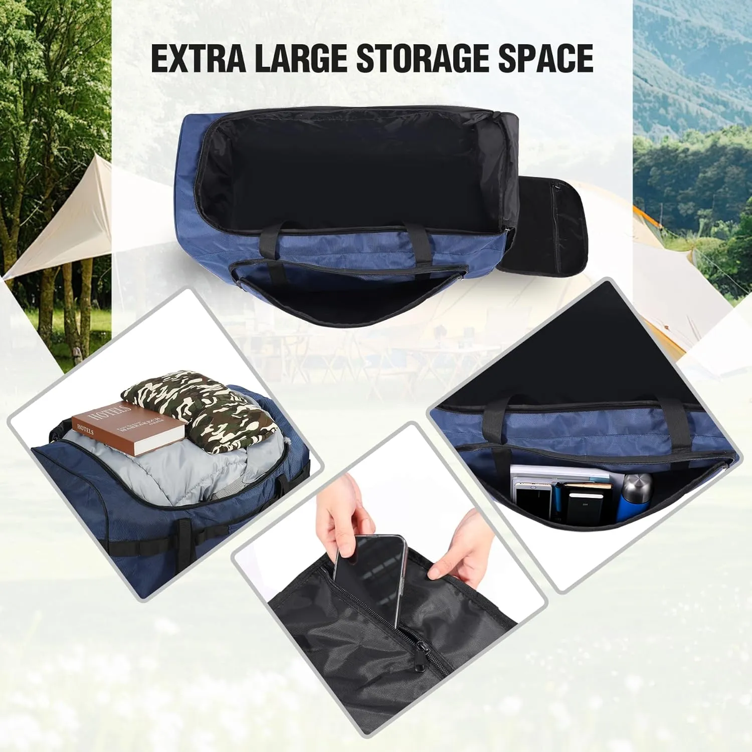 120L Foldable Duffle Bag with Wheels, Protable Rolling Travel Bag with Multiple Compartments for Travel,Sports,Camping