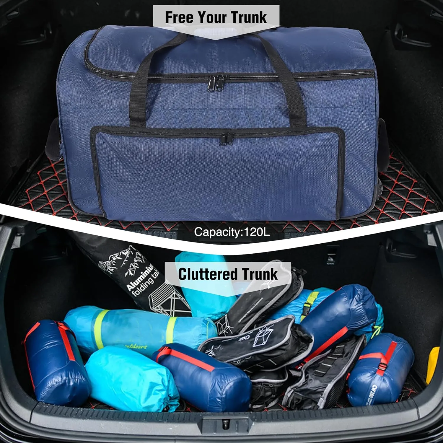120L Foldable Duffle Bag with Wheels, Protable Rolling Travel Bag with Multiple Compartments for Travel,Sports,Camping