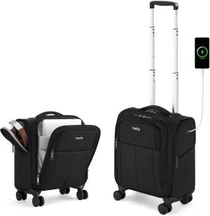 16 Inch Underseat Carry On Luggage with Wheels Softside Small Suitcases Personal Item Bag with Pocket Travel Luggage for Men Women Business Overnight Bag (Black)