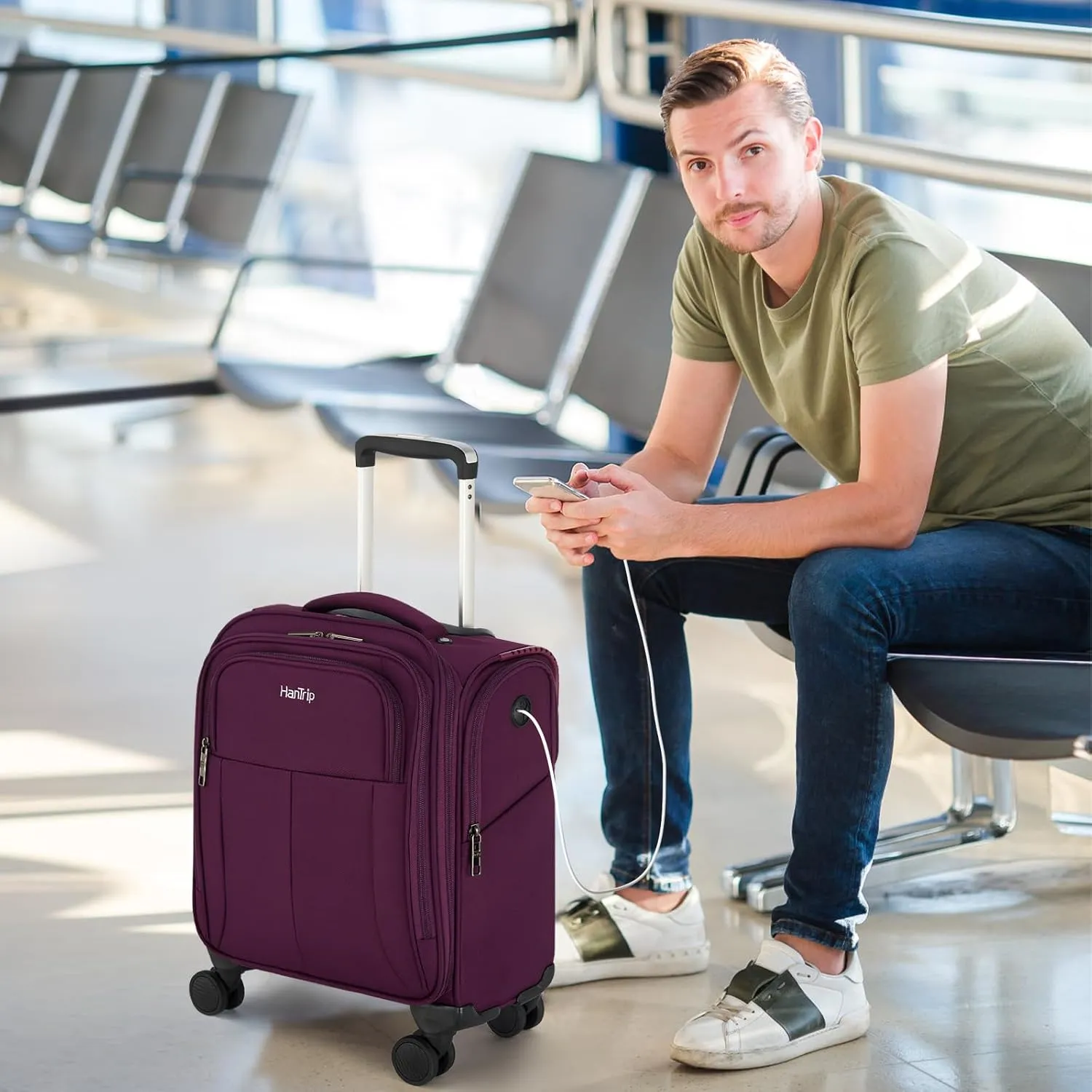 16 Inch Underseat Carry On Luggage with Wheels Softside Small Suitcases Personal Item Bag with Pocket Travel Luggage for Men Women Business Overnight Bag (Purple)