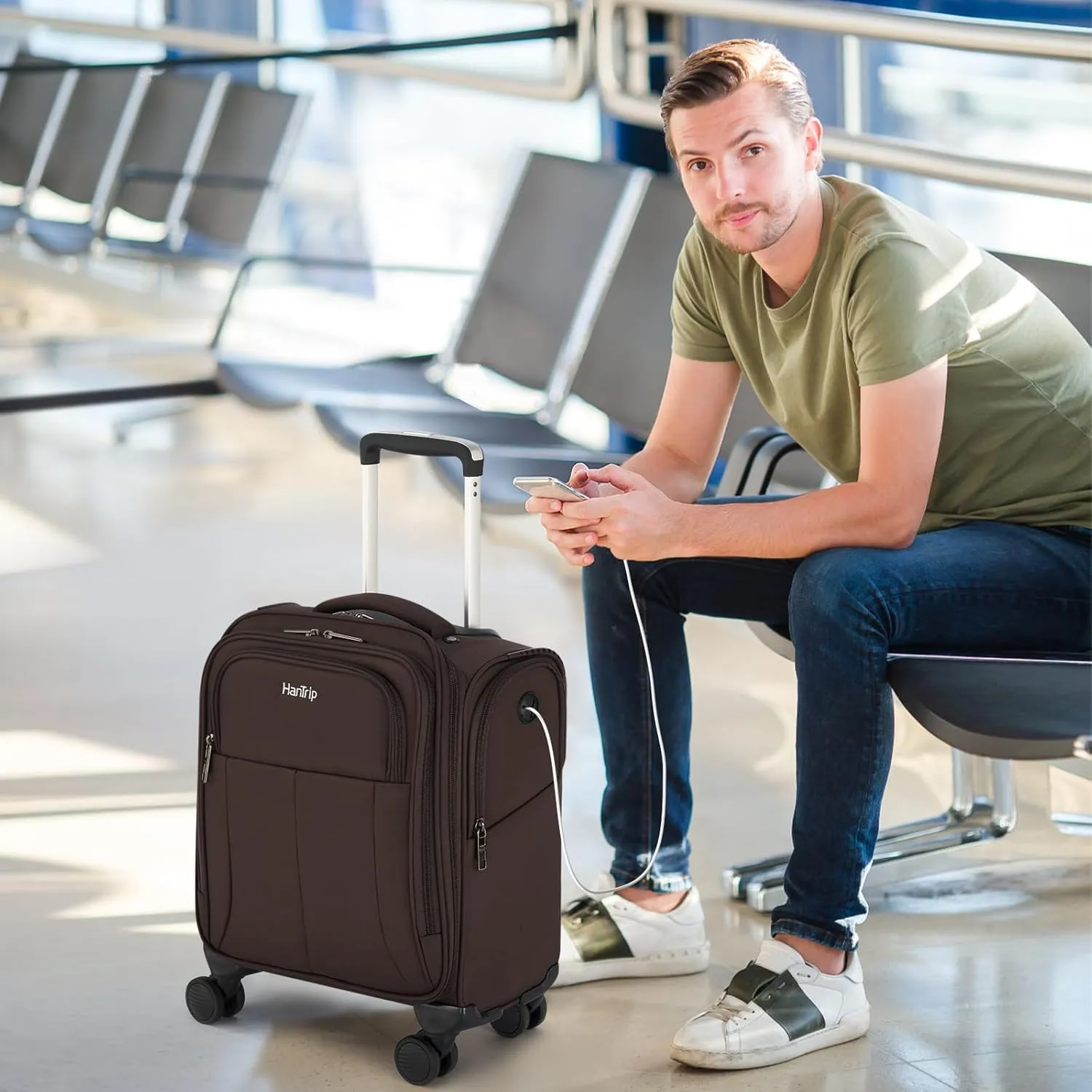 16 Inch Underseat Carry On Luggage with Wheels Softside Small Suitcases Personal Item Bag with Pocket Travel Luggage for Men Women Business Overnight Bag(Coffee)