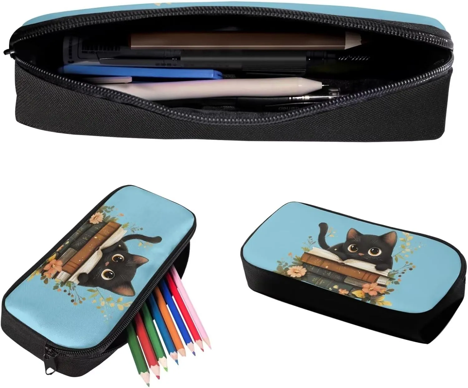 3 in 1 Cat Backpack and Lunch Box Set School Pencil Box Backpacks for Girls 12-14 Thermos Lunch Bag for Kids Large Capacity Backpack for School