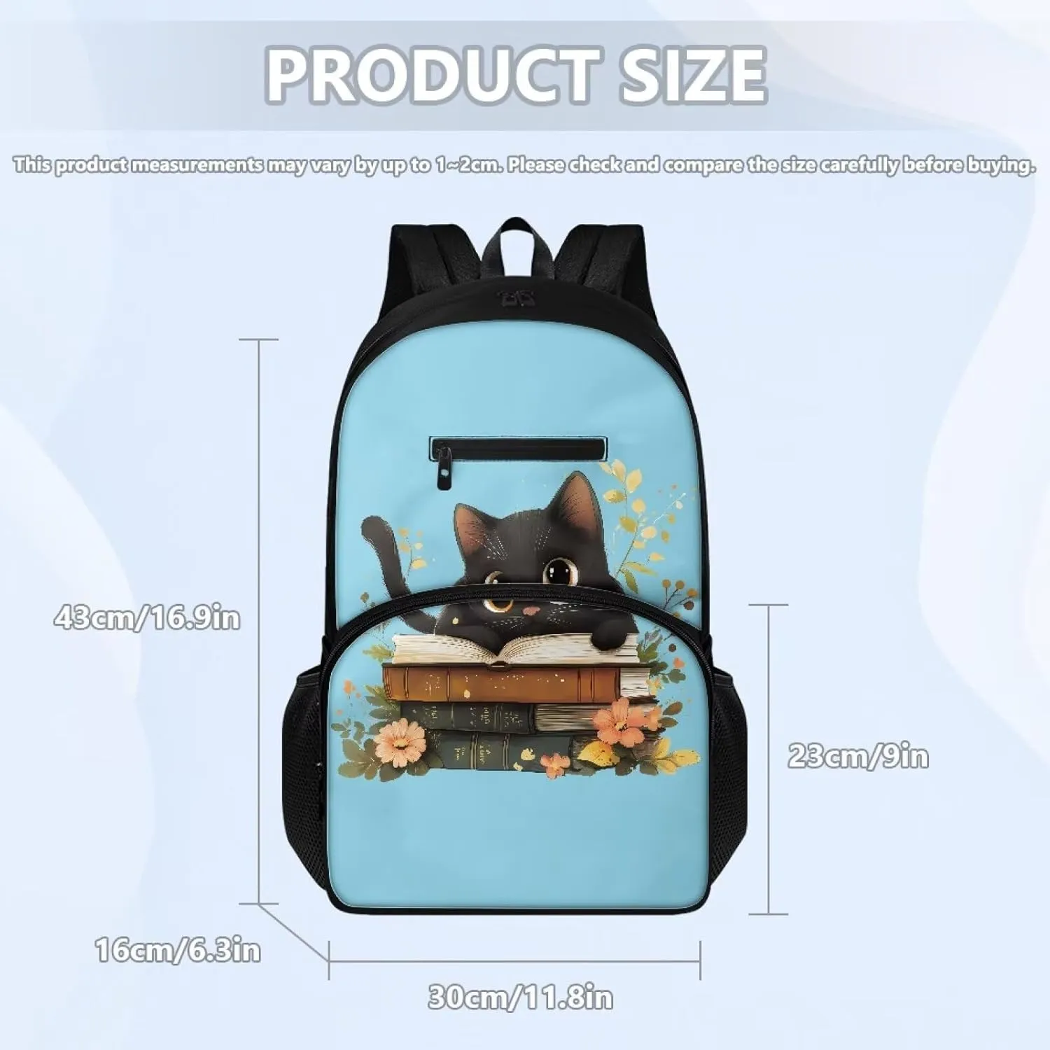3 in 1 Cat Backpack and Lunch Box Set School Pencil Box Backpacks for Girls 12-14 Thermos Lunch Bag for Kids Large Capacity Backpack for School