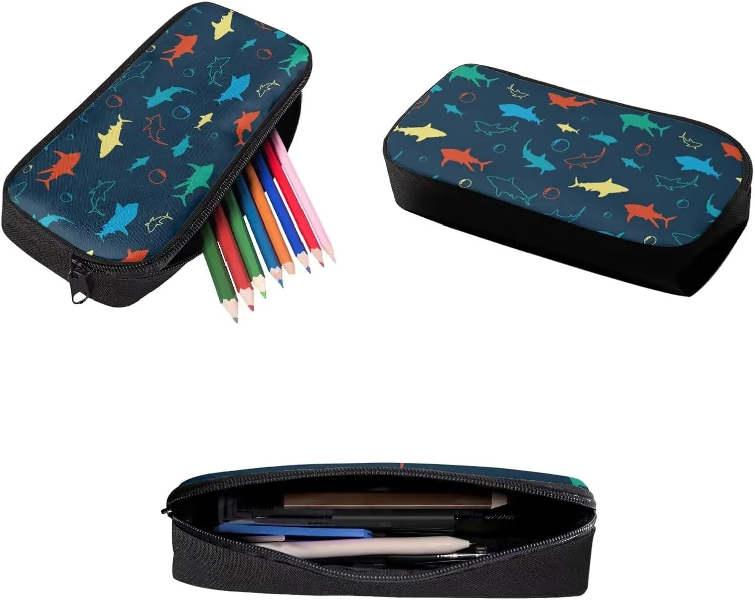3 Piece Backpack Set for Boys Shark Pencil Pouch Kids Bookbag with Insulated Lunch Bag Large Bookbag Pencil Case Lunch Box Crossbody
