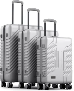 3-Piece Expandable Lightweight Luggage Set with Silent Spinner Wheels & TSA Lock, PC ABS, for Work, Business,Travel, 20/24/28 in, Light gray