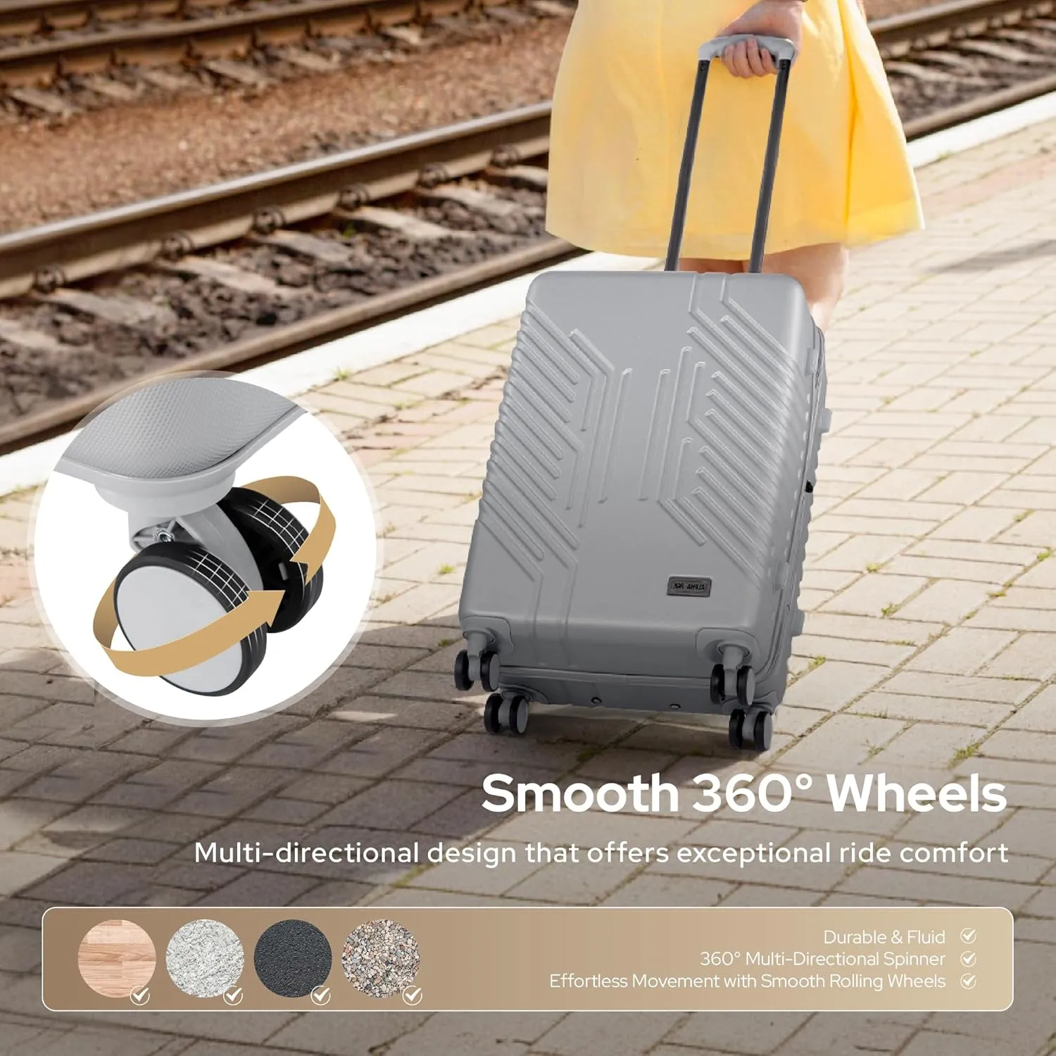 3-Piece Expandable Lightweight Luggage Set with Silent Spinner Wheels & TSA Lock, PC ABS, for Work, Business,Travel, 20/24/28 in, Light gray