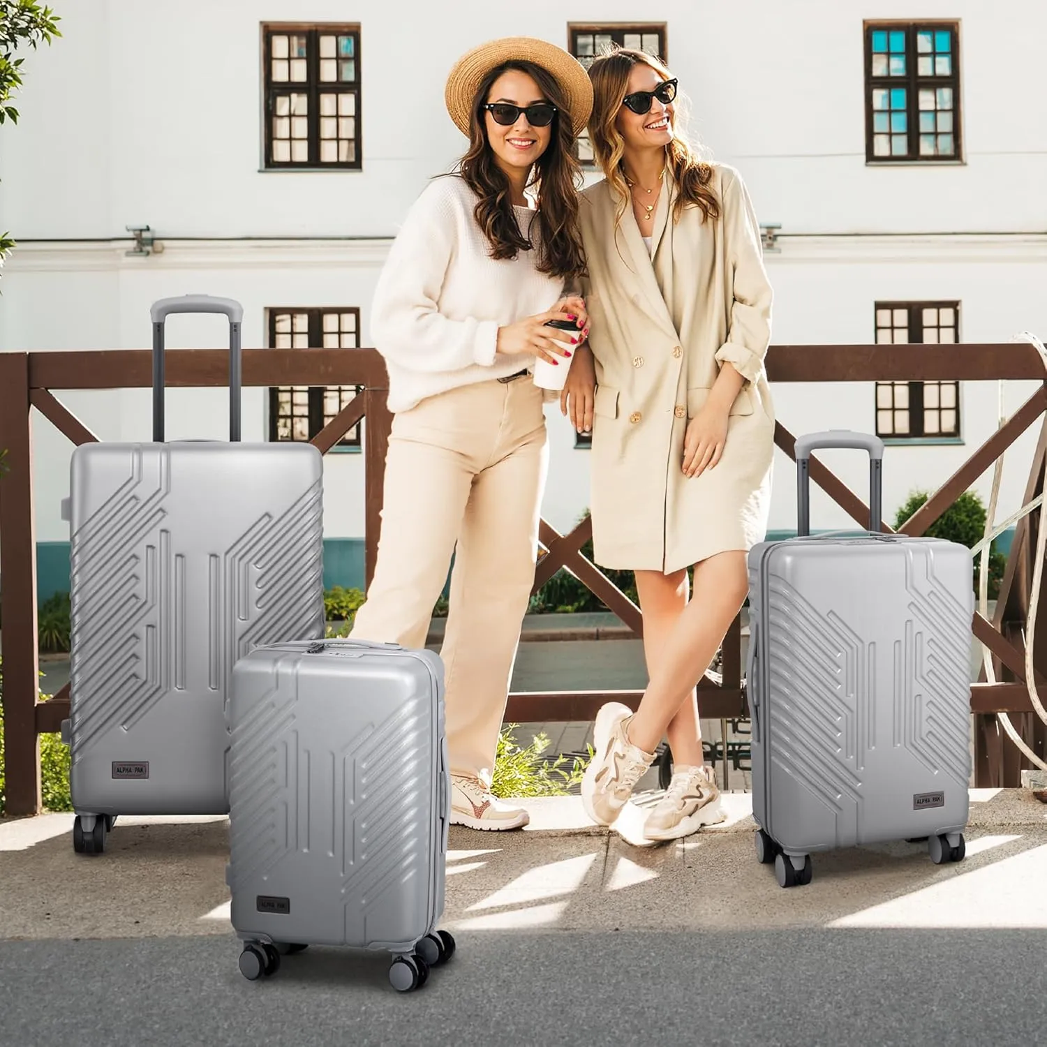3-Piece Expandable Lightweight Luggage Set with Silent Spinner Wheels & TSA Lock, PC ABS, for Work, Business,Travel, 20/24/28 in, Light gray