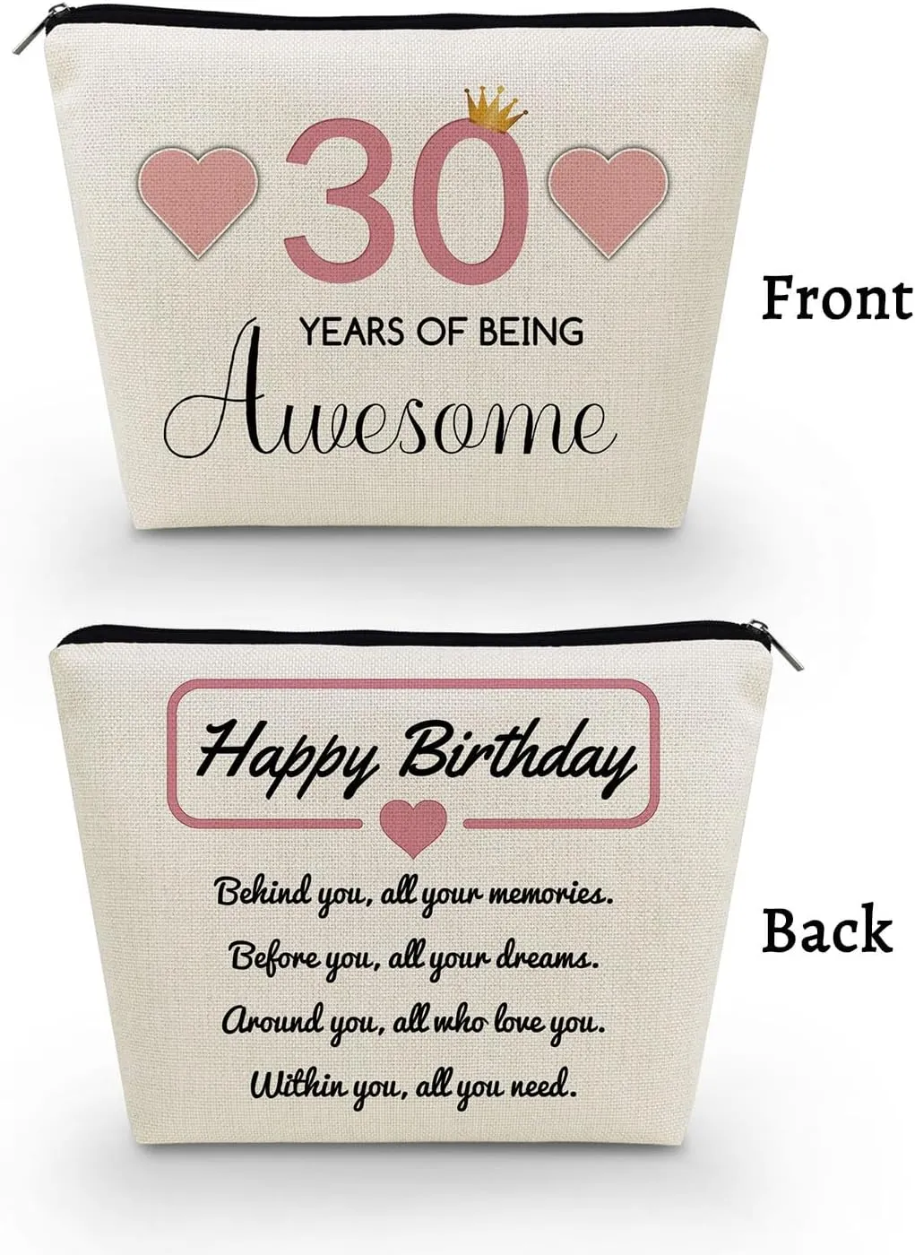 30th Birthday Gift Makeup Bag Cute Small Makeup Organizer Bag Travel Toiletry Zipper Pouch for 30-Year-Old Women Happy Birthday Gift Pink 30 Awesome Makeup Bag for Friends BFF