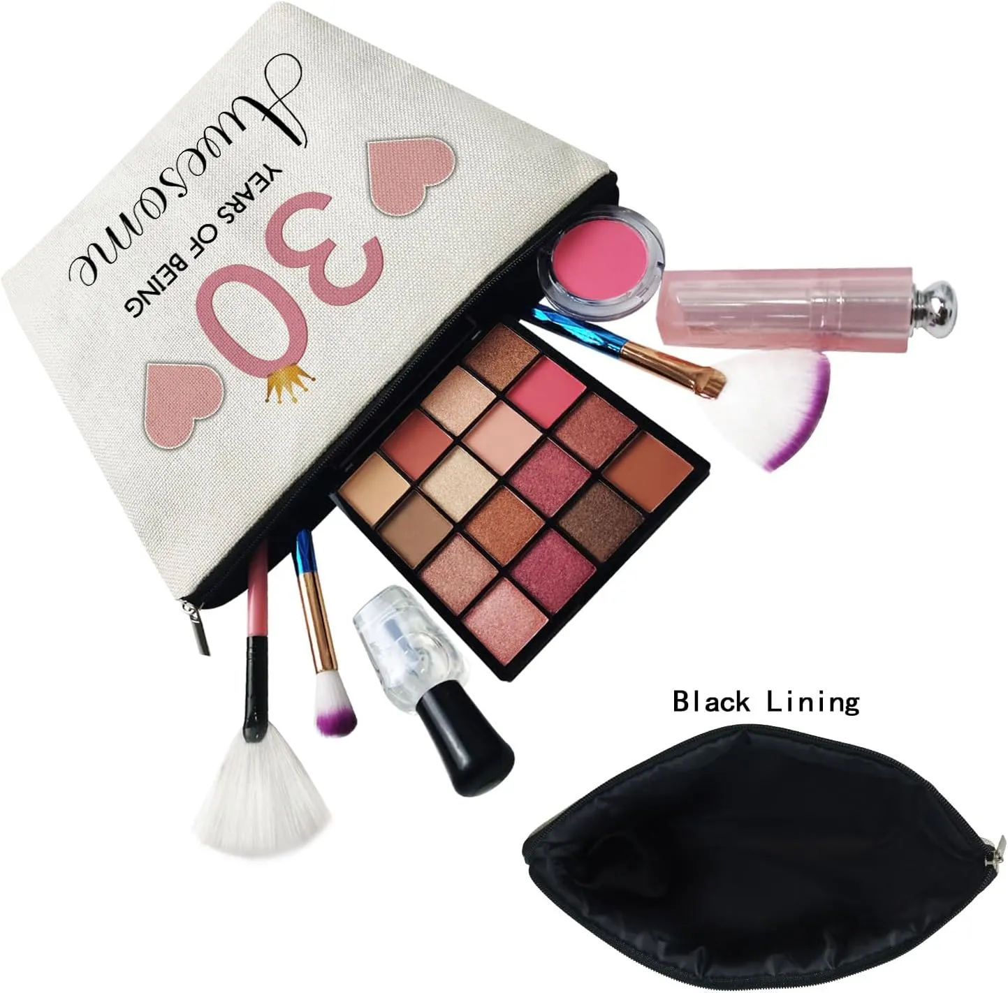 30th Birthday Gift Makeup Bag Cute Small Makeup Organizer Bag Travel Toiletry Zipper Pouch for 30-Year-Old Women Happy Birthday Gift Pink 30 Awesome Makeup Bag for Friends BFF