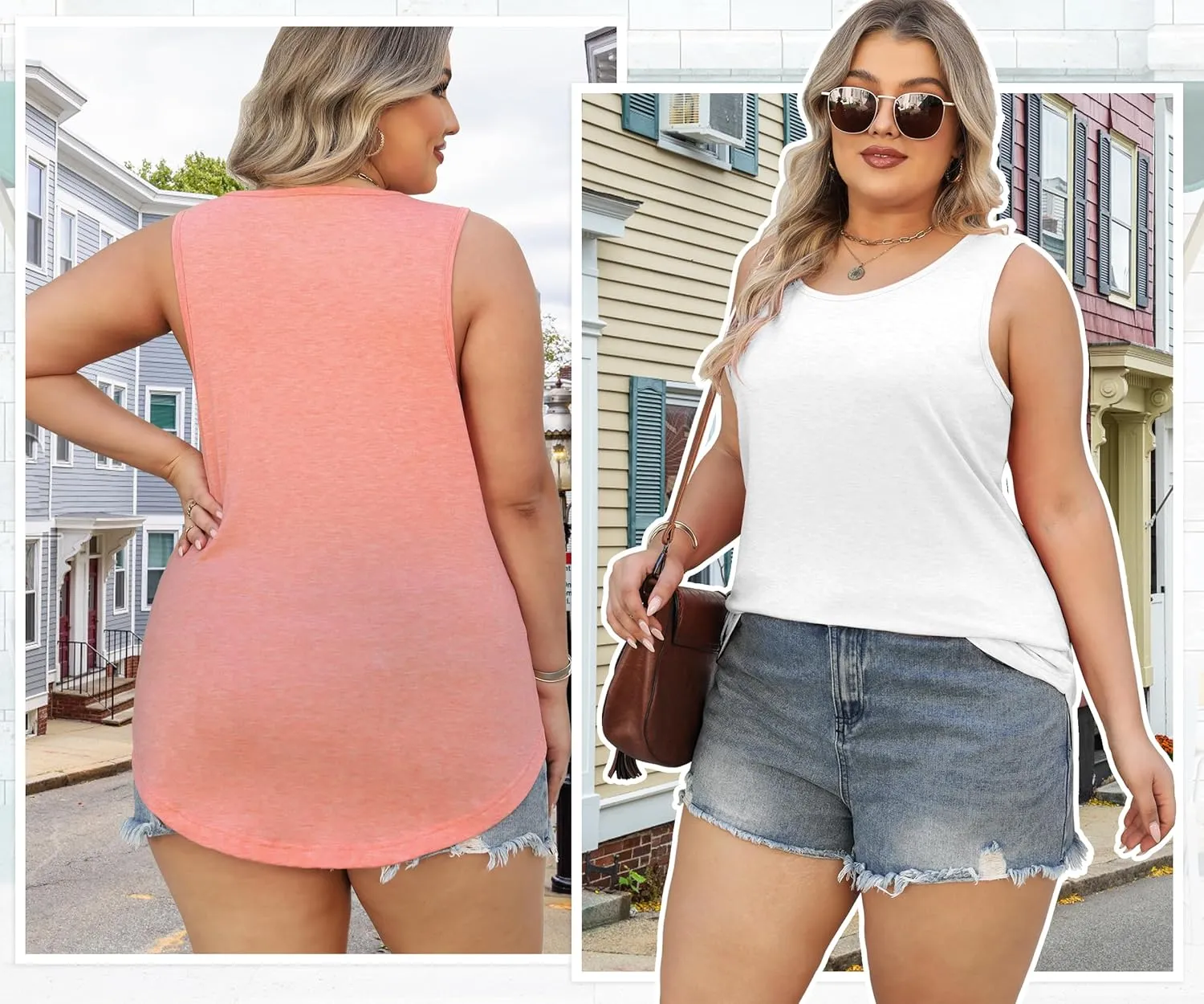 4 Pack Womens Round Neck Tank Tops Casual Loose Fit Sleeveless Summer Tops Basic Shirts Flowy Curved Hem Clothes