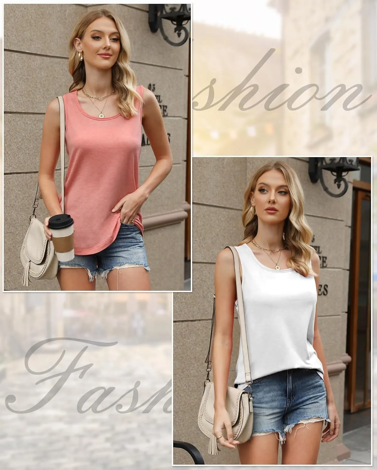 4 Pack Womens Round Neck Tank Tops Casual Loose Fit Sleeveless Summer Tops Basic Shirts Flowy Curved Hem Clothes