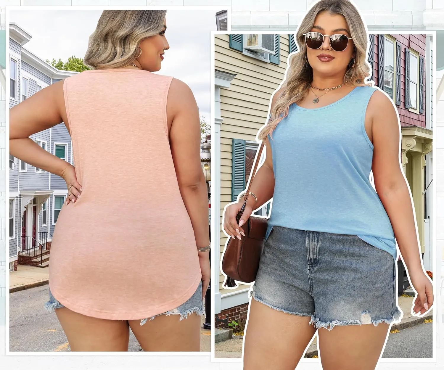 4 Pack Womens Round Neck Tank Tops Casual Loose Fit Sleeveless Summer Tops Basic Shirts Flowy Curved Hem Clothes
