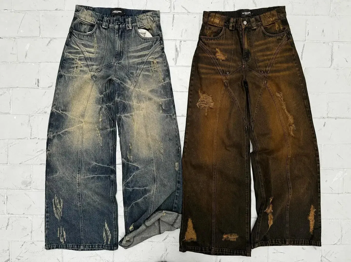 Advbridge 90s Streetwear Streetwear Y2K Retro Ripped Jeans Men Women Washed Distressed Wide Leg Oversized Jeans Punk Hip Hop Fashion Trousers Baggy Pants 1017