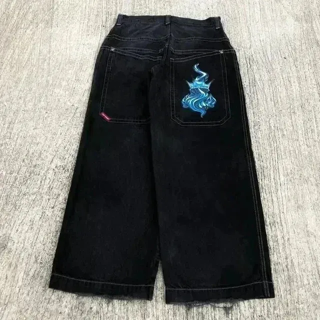 Advbridge Jeans Y2K Pants Harajuku Hip Hop Graphic Retro Black Baggy Jeans Mens New Punk Rock Gothic High Waist Wide Leg Trousers