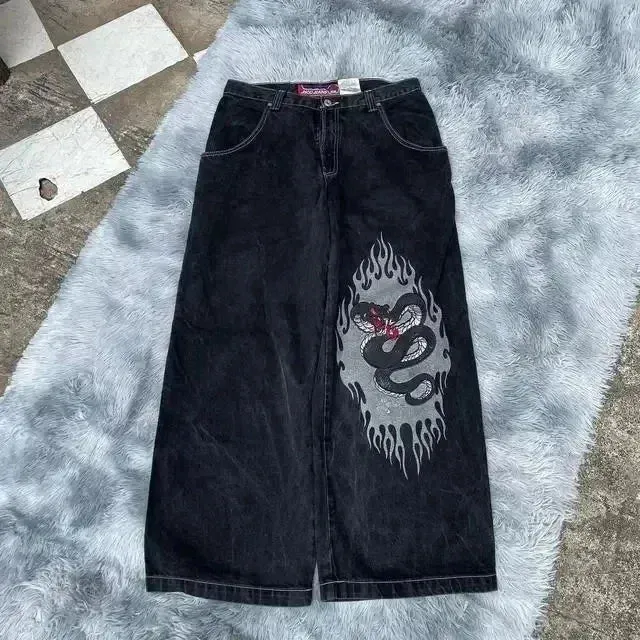 Advbridge Jeans Y2K Pants Harajuku Hip Hop Graphic Retro Black Baggy Jeans Mens New Punk Rock Gothic High Waist Wide Leg Trousers