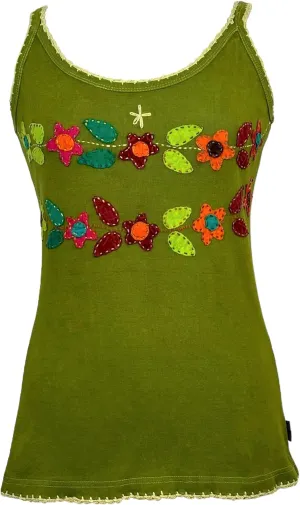 Agan Traders 2025 Summer Rib Knit Cotton Tank Tops for Women - Boho Gypsy Handcrafted Embroidery Patchwork Summer Tops