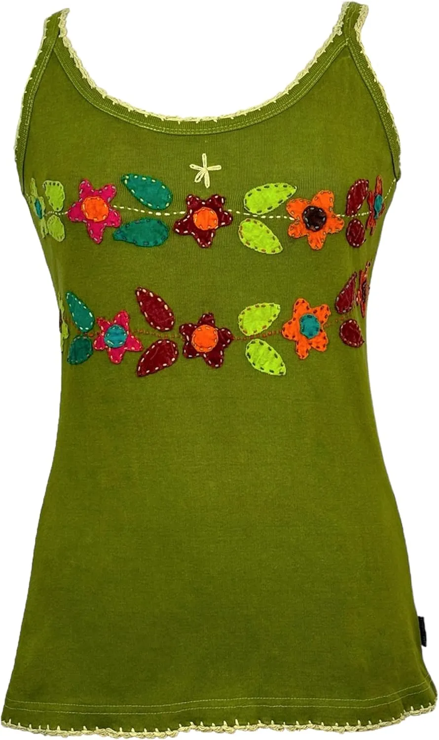 Agan Traders 2025 Summer Rib Knit Cotton Tank Tops for Women - Boho Gypsy Handcrafted Embroidery Patchwork Summer Tops