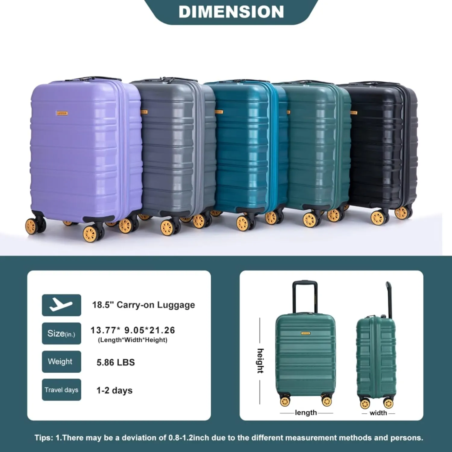 Airline Perfect 18.5" Carry On - Ultra Lightweight Hardshell Suitcase with 360 Spinner Wheels Fits Overhead Bins (Dark Green   ABS PC)