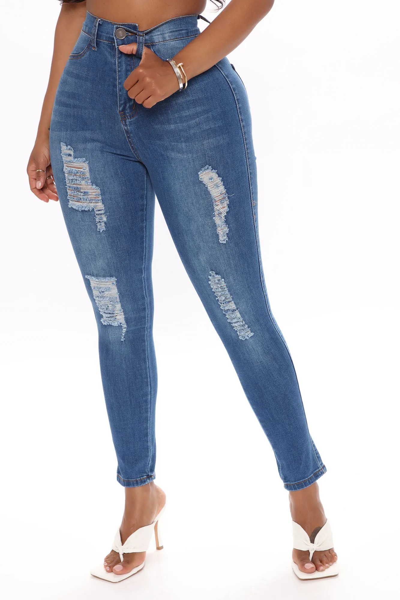 Aleesa Distressed Ankle Jeans - Medium Blue Wash