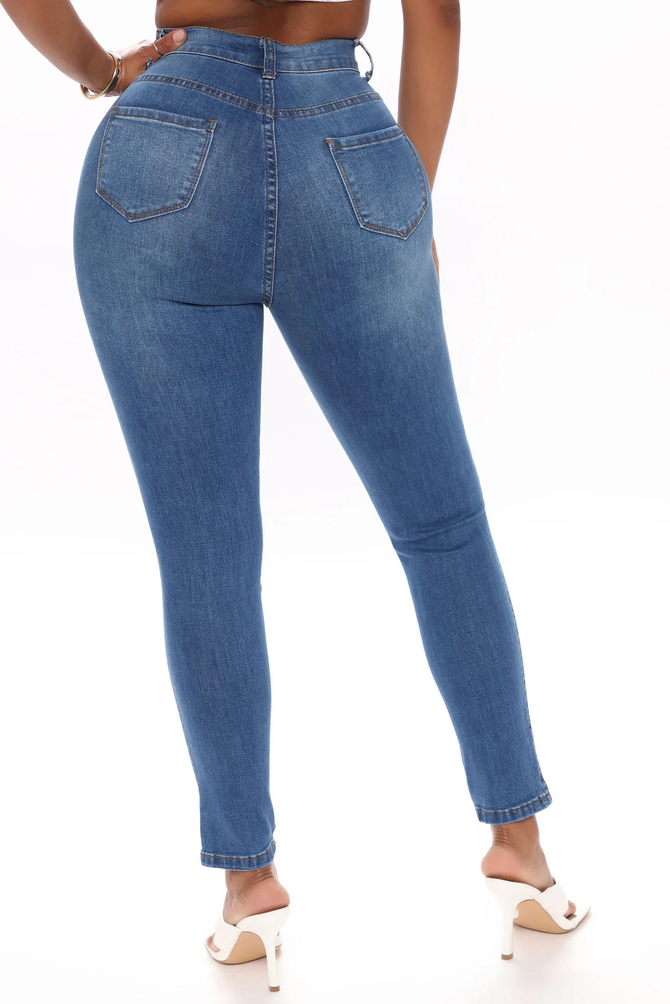 Aleesa Distressed Ankle Jeans - Medium Blue Wash