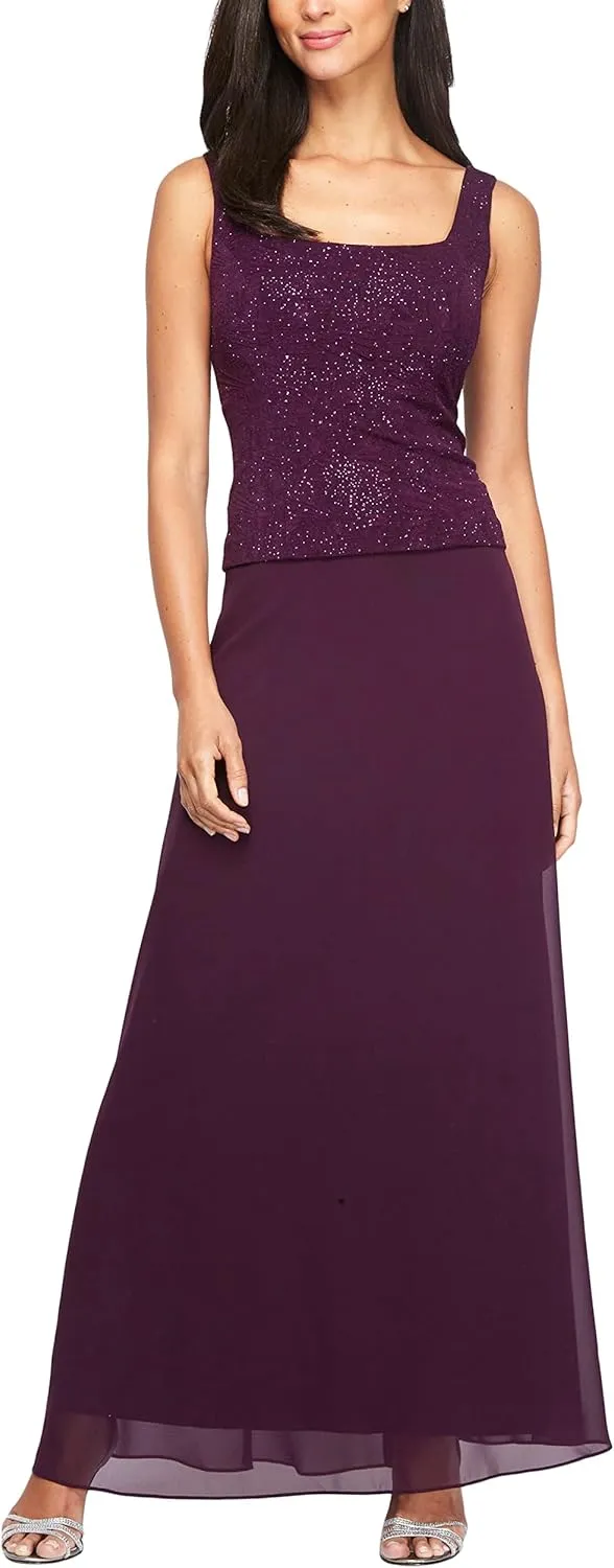 Alex Evenings Women's Long Dress with Mandarin Neckline Jacket (Regular Petite Plus)