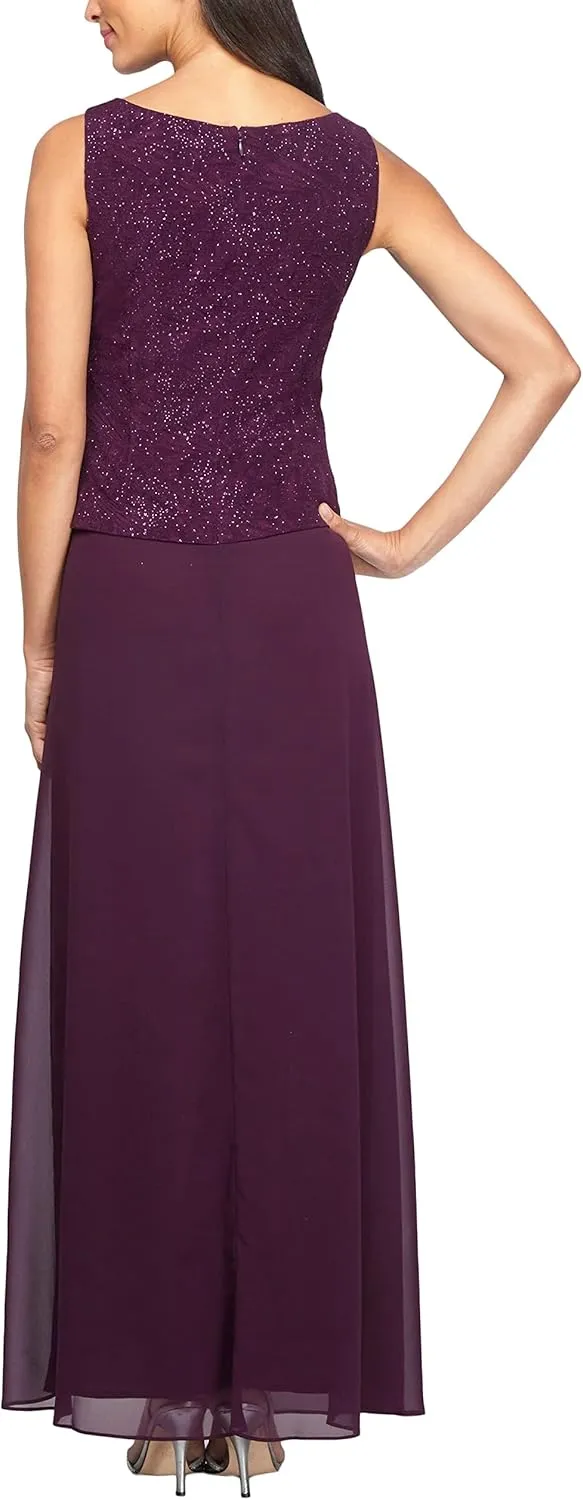 Alex Evenings Women's Long Dress with Mandarin Neckline Jacket (Regular Petite Plus)