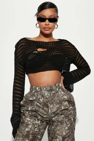 All The Time Cut Out Cropped Sweater - Black