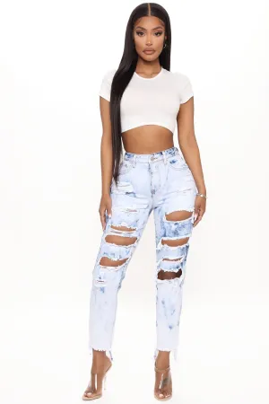 All Tripped Up Ripped Straight Leg Jeans - Acid Wash Blue