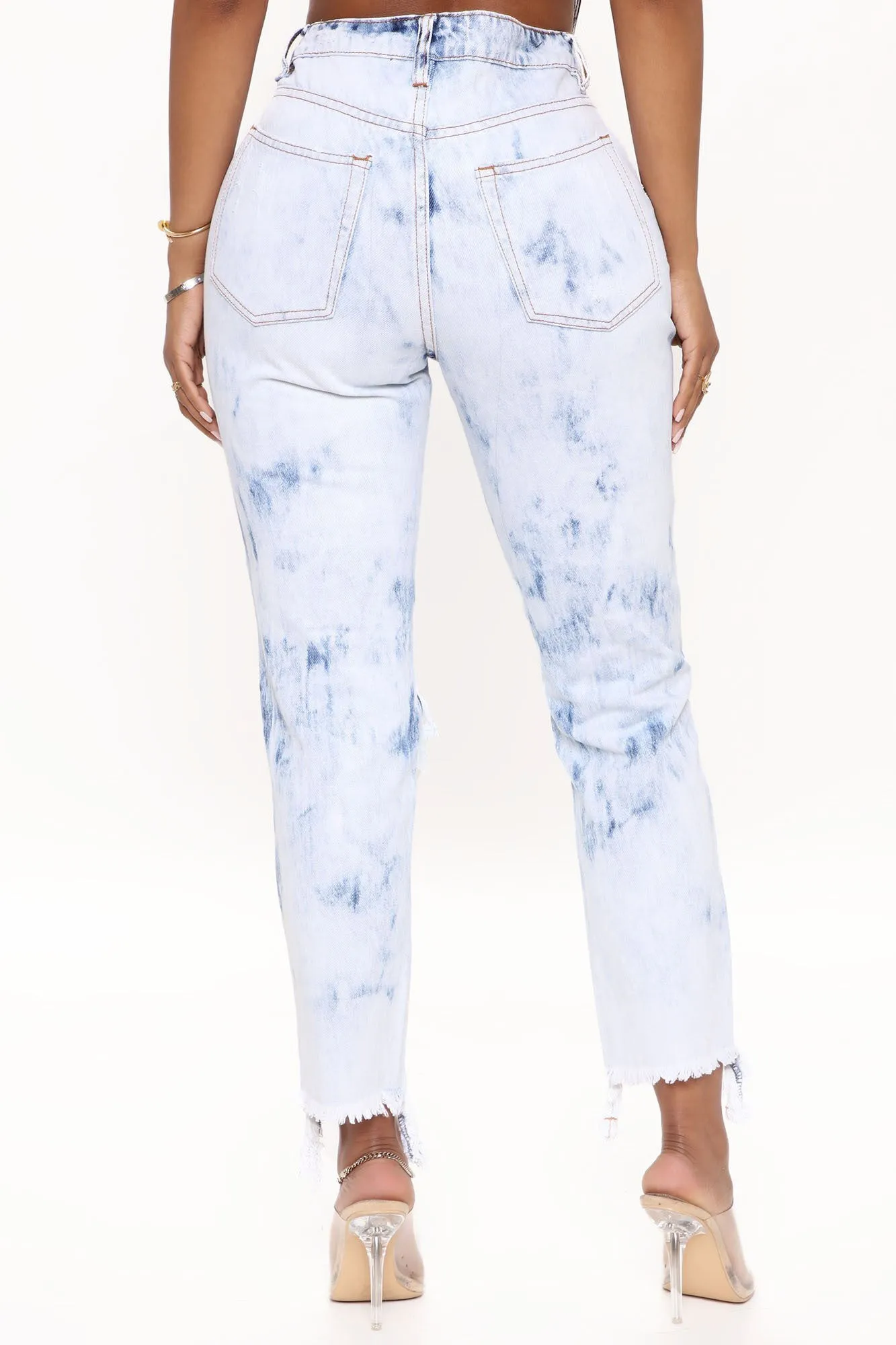 All Tripped Up Ripped Straight Leg Jeans - Acid Wash Blue