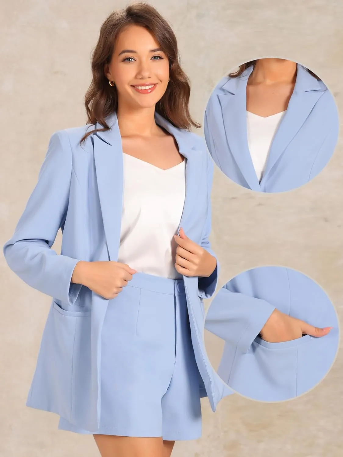 Allegra K 2 Piece Set for Women's Long Sleeves Blazer and Short Pants Suit Sets