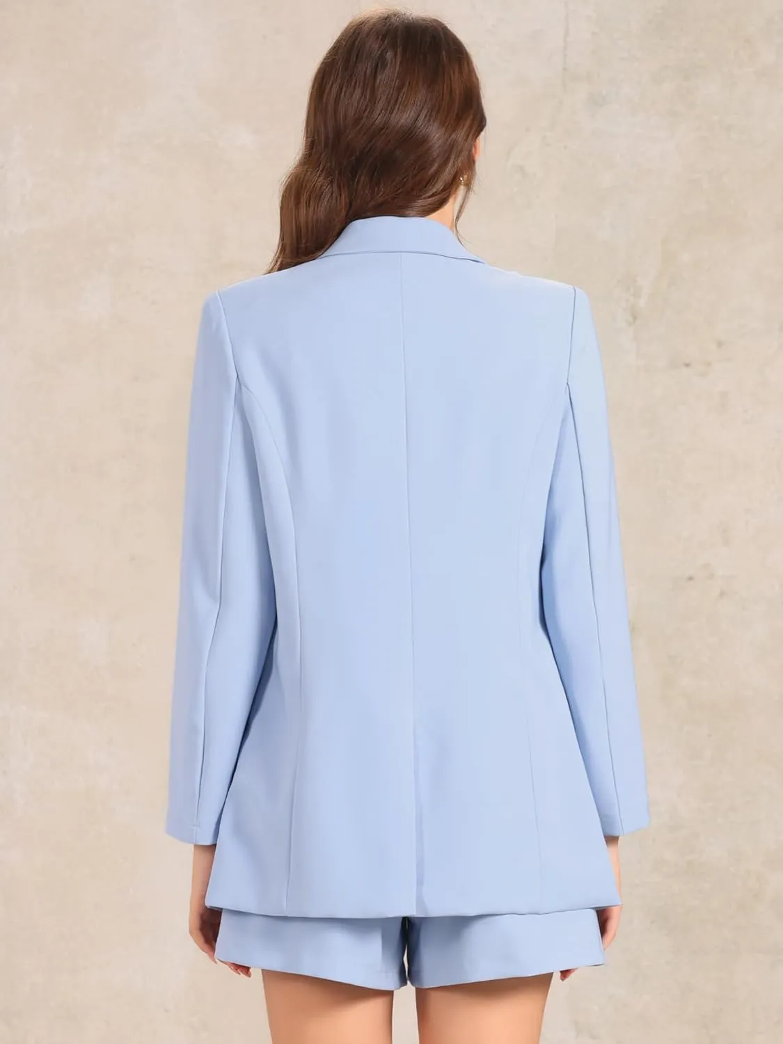 Allegra K 2 Piece Set for Women's Long Sleeves Blazer and Short Pants Suit Sets