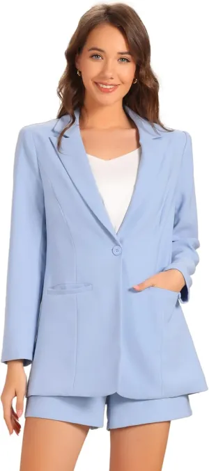 Allegra K 2 Piece Set for Women's Long Sleeves Blazer and Short Pants Suit Sets