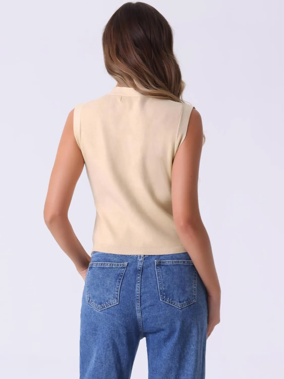 Allegra K Vest Tops for Women Sleeveless Sweater V Neck Cropped Button Up Business Casual Knit Tank Tops