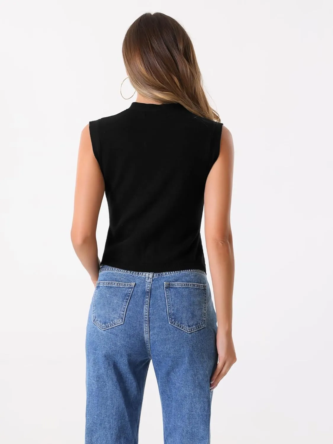 Allegra K Vest Tops for Women Sleeveless Sweater V Neck Cropped Button Up Business Casual Knit Tank Tops