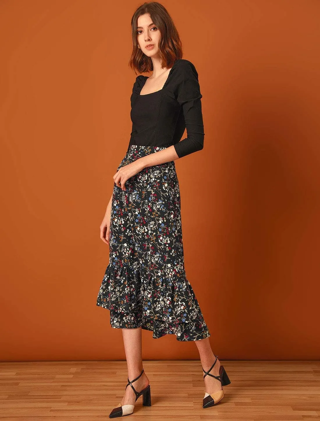Allegra K Women's Printed Skirt 2025 Trendy Spring Summer Chiffon Elastic Ruffle Tiered Flowy Midi Skirts