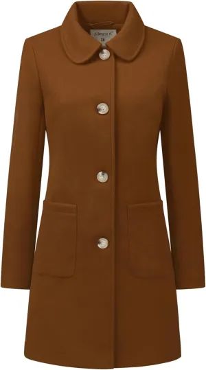 Allegra K Women's Winter Single Breasted Peter Pan Collar Outwear Trench Coat