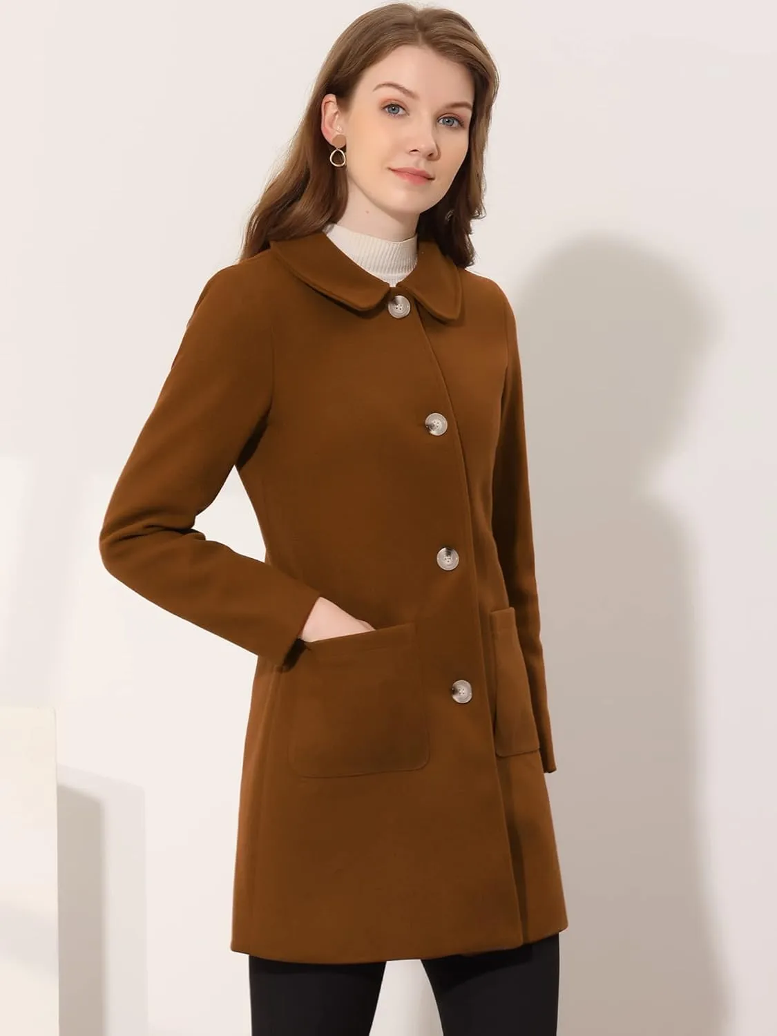 Allegra K Women's Winter Single Breasted Peter Pan Collar Outwear Trench Coat