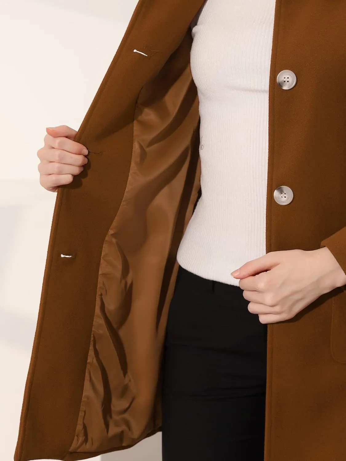 Allegra K Women's Winter Single Breasted Peter Pan Collar Outwear Trench Coat