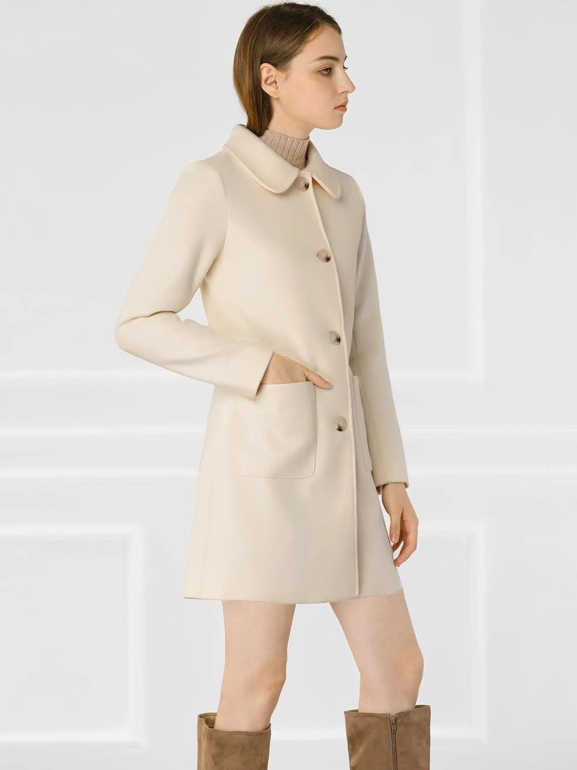 Allegra K Women's Winter Single Breasted Peter Pan Collar Outwear Trench Coat