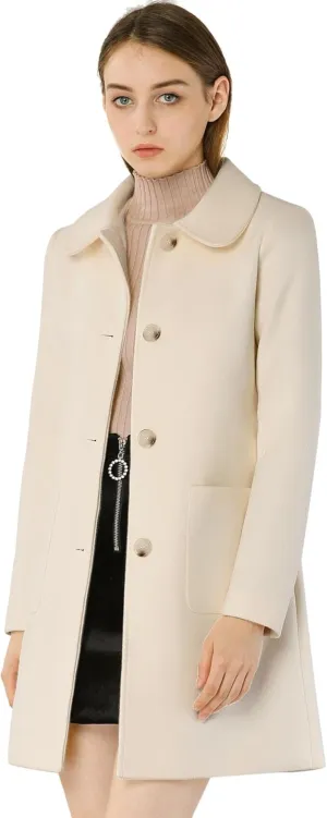 Allegra K Women's Winter Single Breasted Peter Pan Collar Outwear Trench Coat