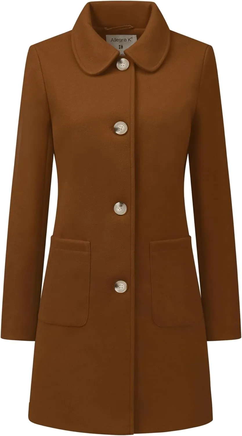 Allegra K Women's Winter Single Breasted Peter Pan Collar Outwear Trench Coat
