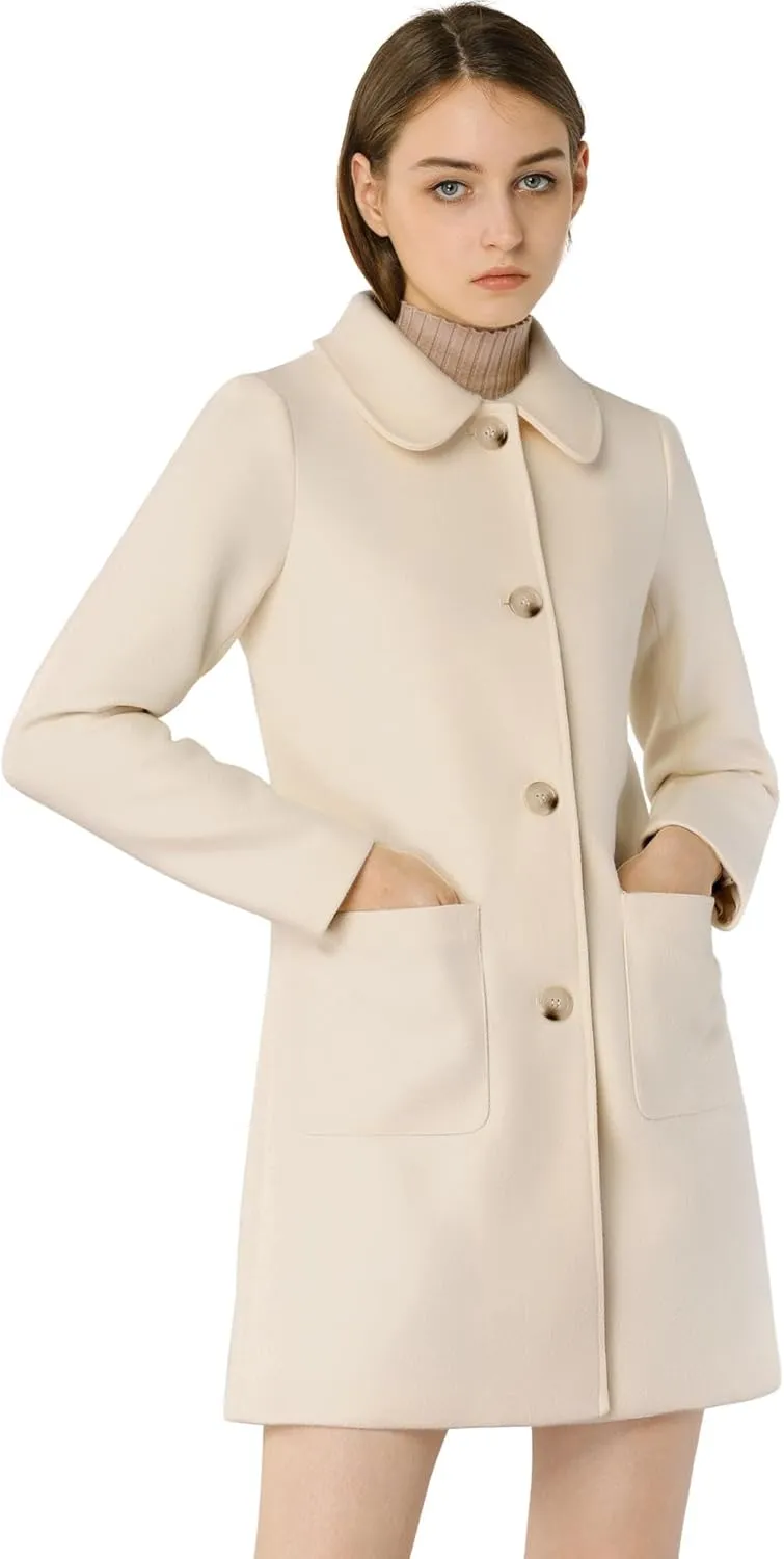 Allegra K Women's Winter Single Breasted Peter Pan Collar Outwear Trench Coat