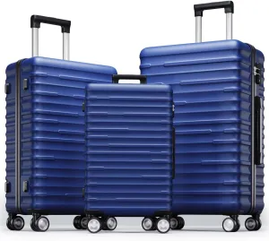 Altillo 3 Piece Luggage Set, PC ABS Lightweight Suitcase Sets with Spinner Wheels, Hardshell Luggage Sets with TSA Lock (20/24/28) (Dark Blue)