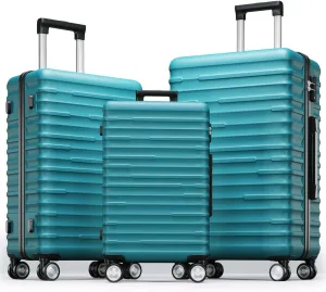 Altillo 3 Piece Luggage Set, PC ABS Lightweight Suitcase Sets with Spinner Wheels, Hardshell Luggage Sets with TSA Lock (20/24/28) (Lake Blue)
