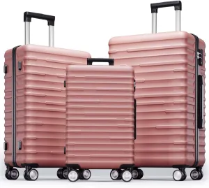 Altillo 3 Piece Luggage Set, PC ABS Lightweight Suitcase Sets with Spinner Wheels, Hardshell Luggage Sets with TSA Lock (20/24/28) (Pink)