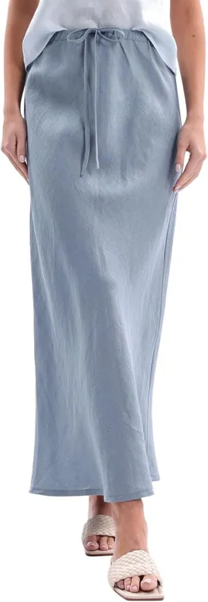 Amazhiyu Women's 100% Linen Drawstring A-Line Midi Skirt for Casual Summer Spring