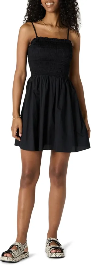 Amazon Essentials Women's Regular-Fit Cotton Sateen Smocked Bodice Short Dress