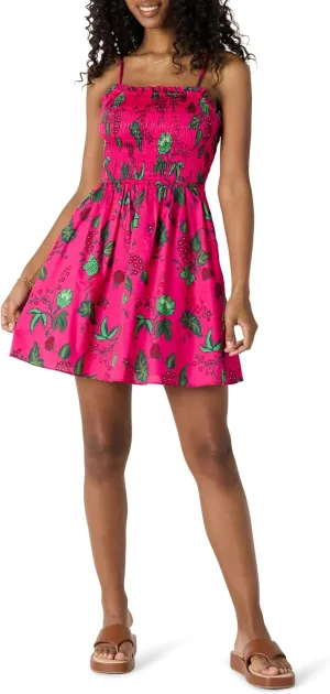 Amazon Essentials Women's Regular-Fit Cotton Sateen Smocked Bodice Short Dress