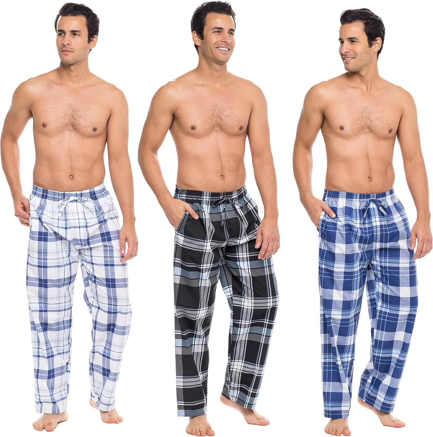 AMERICAN HEAVEN Men's 3 Pack Lounge Pajama Sleep Pants/Drawstring & Pockets Designer Woven Pant Bottoms